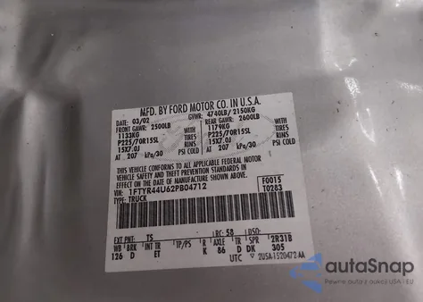 2002 Ford Ranger Edge/Tremor/Xlt from USA, damaged, VIN 1FTYR44U62PB04712